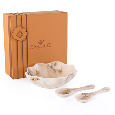Set of Resin Large Bowl , 2 Spoons with gift box - Beige