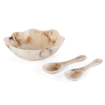 Large Resin Serving Bowl with 2 Spoons - Beige