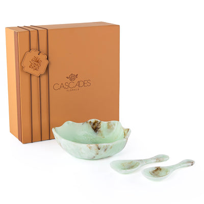 Set of Resin Small Bowl , 2 Spoons with gift box - Green