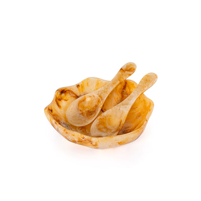 Set of Resin Small Bowl , 2 Spoons with gift box - Amber