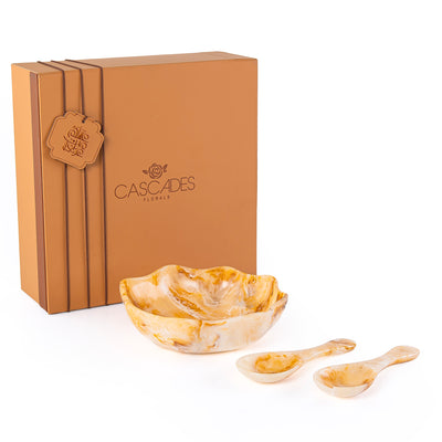 Set of Resin Small Bowl , 2 Spoons with gift box - Amber