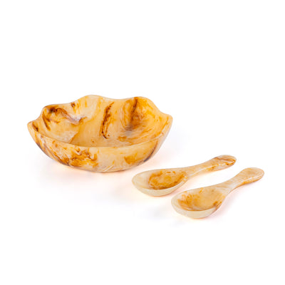 Small Resin Serving Bowl with 2 Spoons - Amber