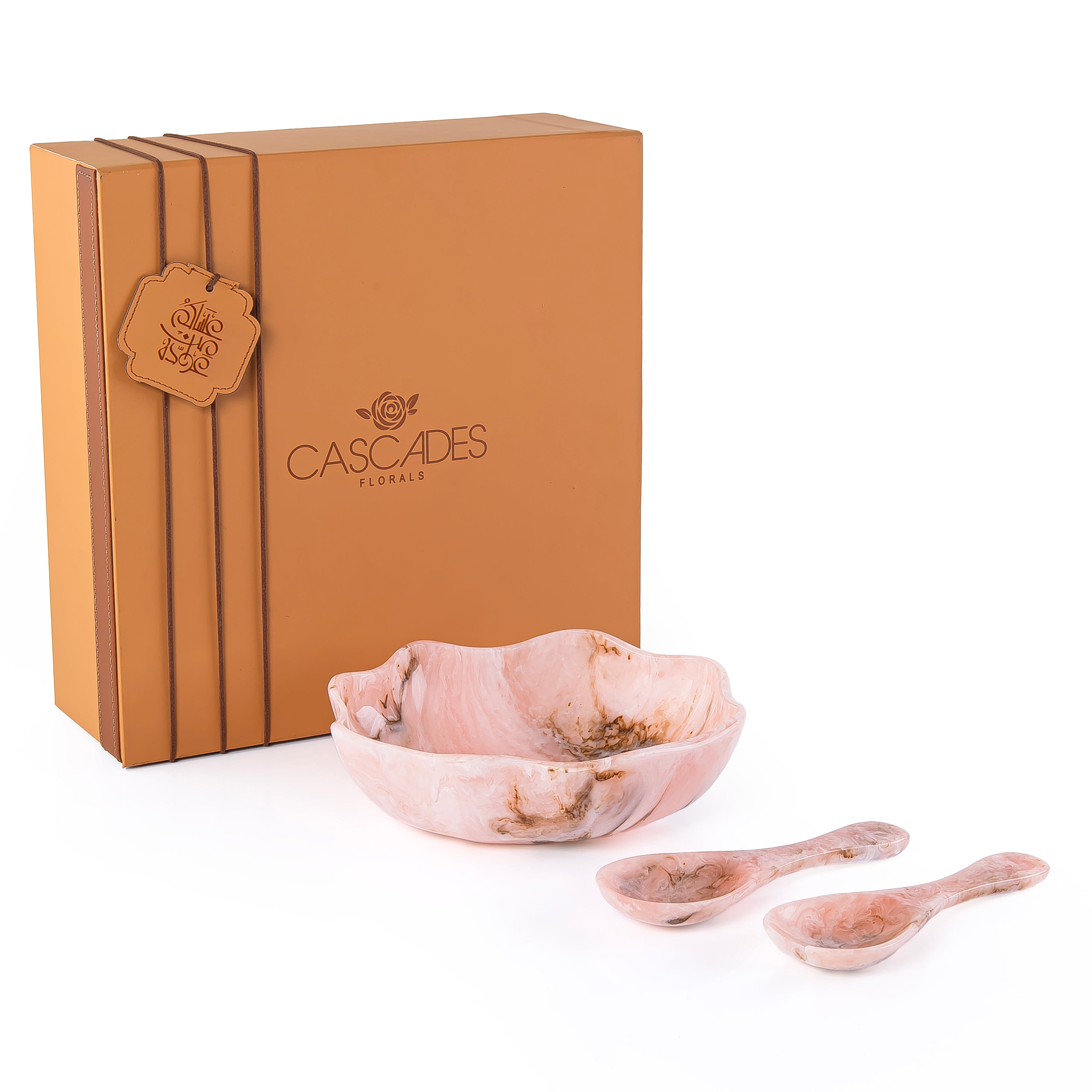 Set of Resin Small Bowl , 2 Spoons with gift box - Pink