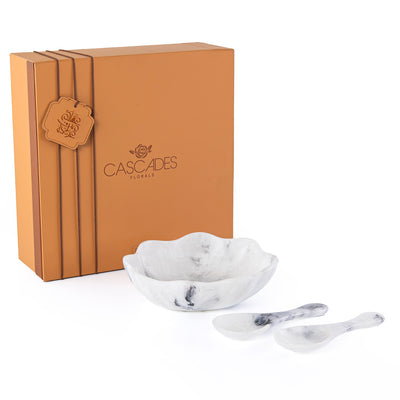 Set of Resin Small Bowl , 2 Spoons with gift box - White & Black