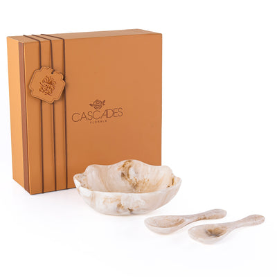 Set of Resin Small Bowl , 2 Spoons with gift box - Beige