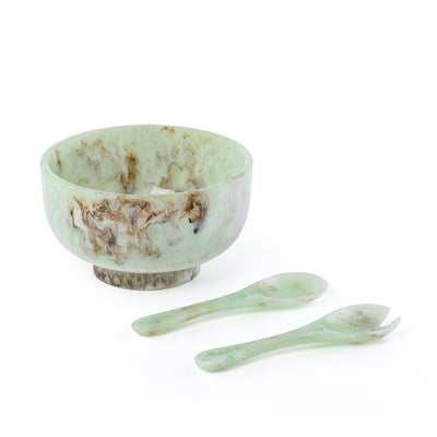 وعاء تقديم من الراتينج مع ملعقتين – أخضر 