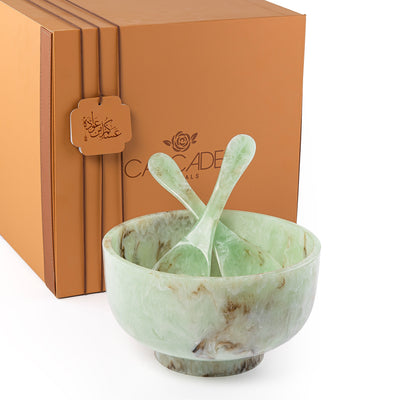 وعاء تقديم من الراتينج مع ملعقتين مع بوكس هدايا – أخضر