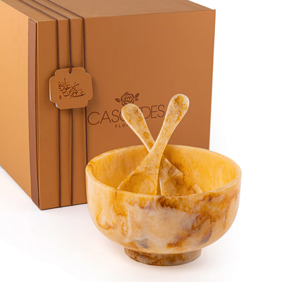 وعاء تقديم من الراتينج مع ملعقتين مع بوكس هدايا – عنبر 