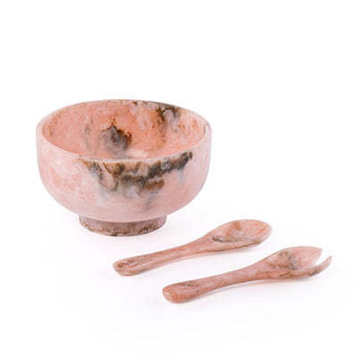 وعاء تقديم من الراتينج مع ملعقتين – وردي 