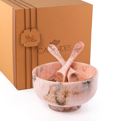 وعاء تقديم من الراتينج مع ملعقتين مع بوكس هدايا – وردي