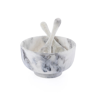 وعاء تقديم من الراتينج مع ملعقتين – أبيض و اسود 