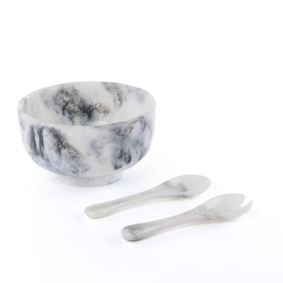 وعاء تقديم من الراتينج مع ملعقتين مع بوكس هدايا – أبيض و أسود 