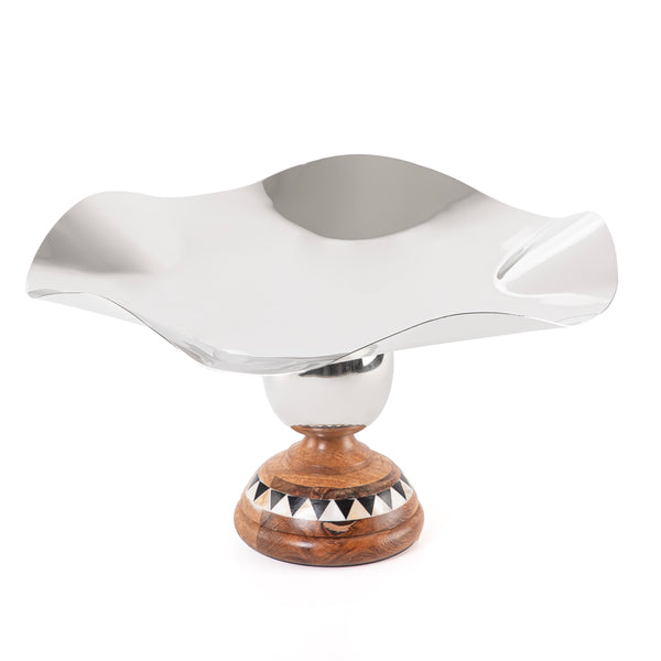 Stainless steel serving plate with base stand - large