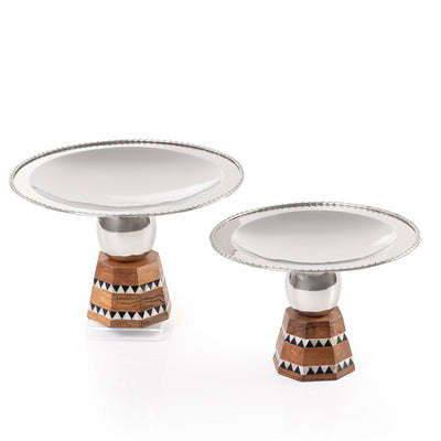 Set of 2 stainless steel round serving plate base stand with gift box