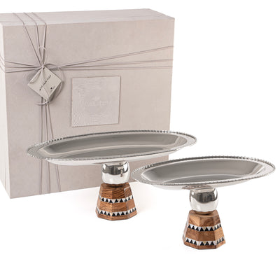 Set of 2 Stainless steel oval plate base stand with gift box