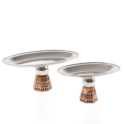 Set of 2 Stainless steel oval plate base stand with gift box