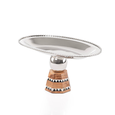 طبق تقديم بيضاوي من الإستانلس ستيل مع قاعدة - صغير