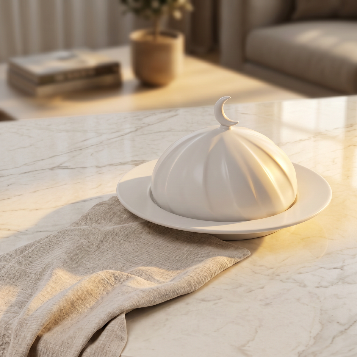 Round Pottery Plate with Dome Cover