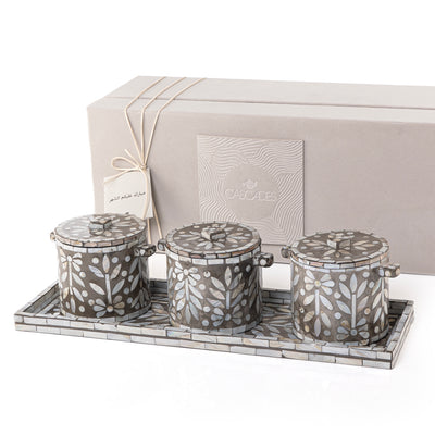 طقم من 3 جار + صينية من الصدف مع بوكس هدايا