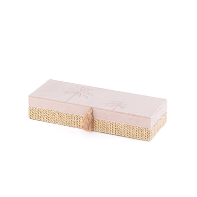 Small Rattan Rectangle Jewelry Box with Cover - Cream