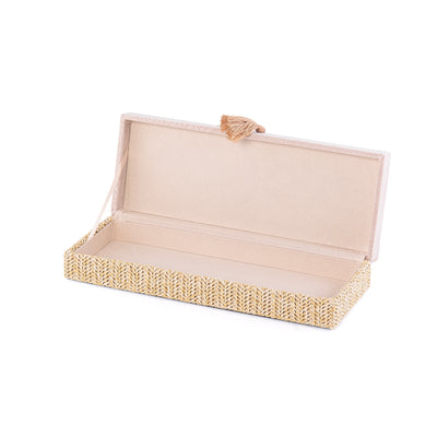 Small Rattan Rectangle Jewelry Box with Cover - Cream