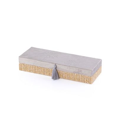 Small Rattan Rectangle Jewelry Box with Cover - Grey