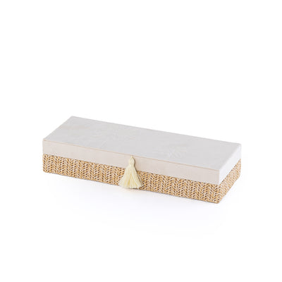 Small Rattan Rectangle Jewelry Box with Cover - Beige