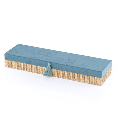 Large Rattan Rectangle Jewelry Box with Cover - Blue