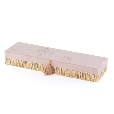 Large Rattan Rectangle Jewelry Box with Cover - Beige