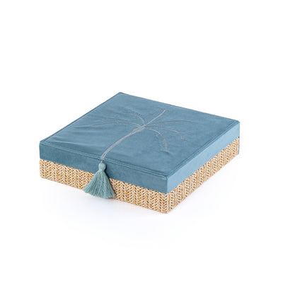 Rattan Square Jewelry Box with Cover - Blue