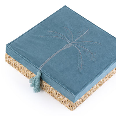 Rattan Square Jewelry Box with Cover - Blue