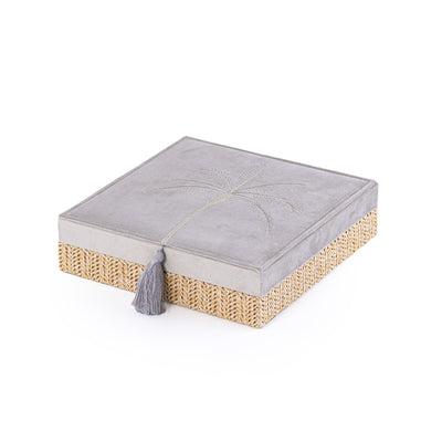 Rattan Square Jewelry Box with Cover - Grey
