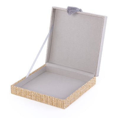 Rattan Square Jewelry Box with Cover - Grey
