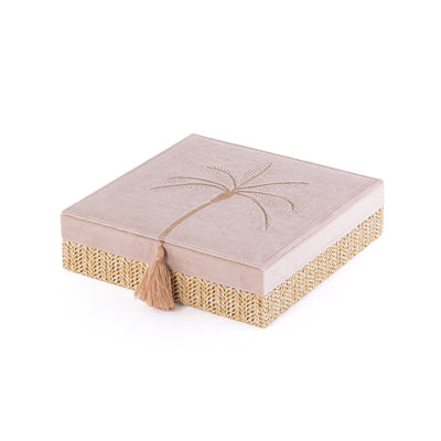 Rattan Square Jewelry Box with Cover - Beige