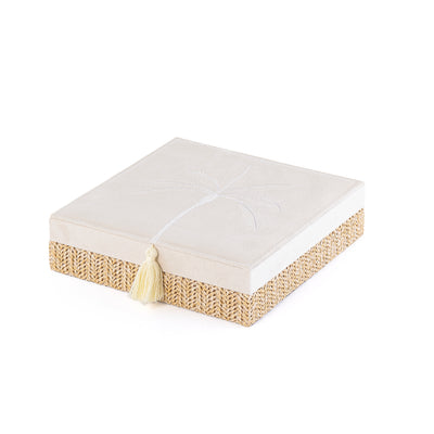 Rattan Square Jewelry Box with Cover - Cream