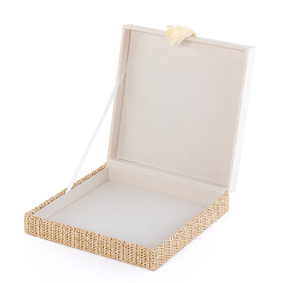 Rattan Square Jewelry Box with Cover - Cream