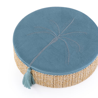 بوكس مجوهرات دائري صغير من الراتان مع غطاء – أزرق