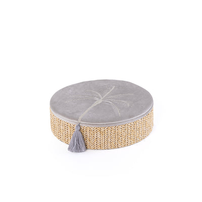 بوكس مجوهرات دائري صغير من الراتان مع غطاء – رمادي