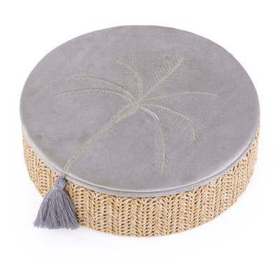 بوكس مجوهرات دائري صغير من الراتان مع غطاء – رمادي