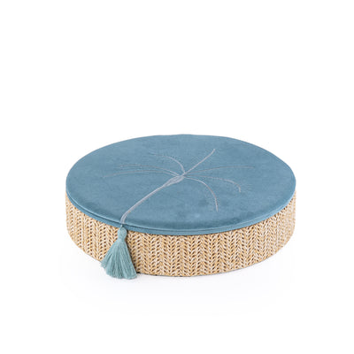 Large Rattan Round Jewelry Box with Cover - Blue