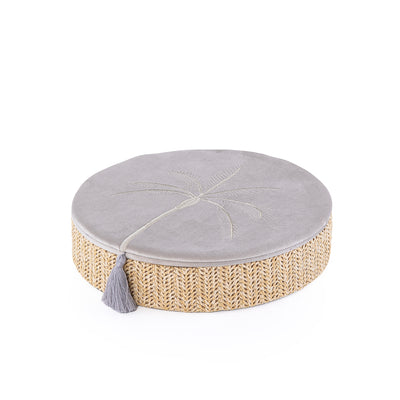 Large Rattan Round Jewelry Box with Cover - Grey
