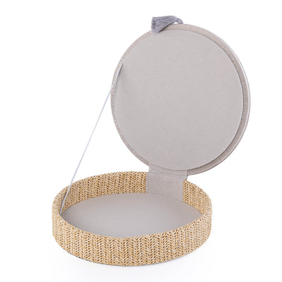 Large Rattan Round Jewelry Box with Cover - Grey