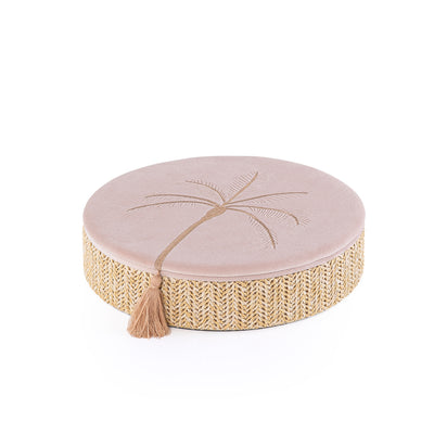 Large Rattan Round Jewelry Box with Cover - Beige