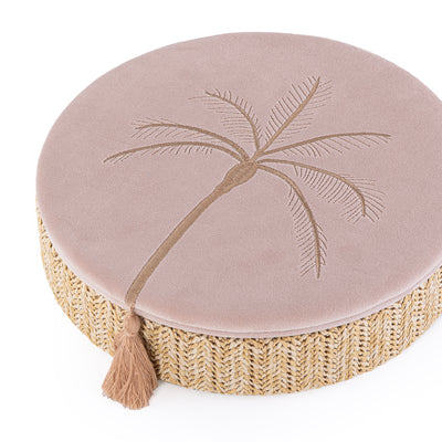 Large Rattan Round Jewelry Box with Cover - Beige
