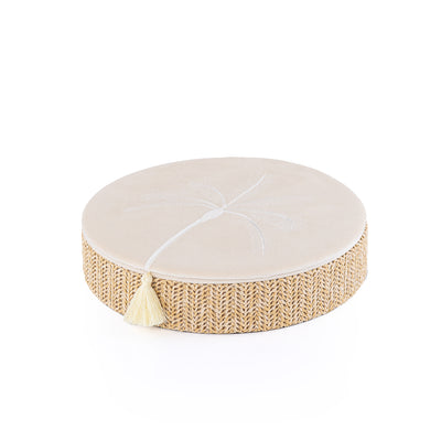 Large Rattan Round Jewelry Box with Cover - Cream