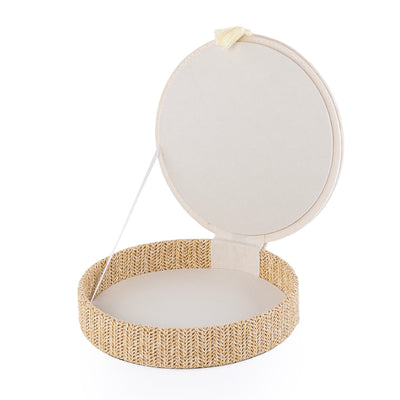 Large Rattan Round Jewelry Box with Cover - Cream