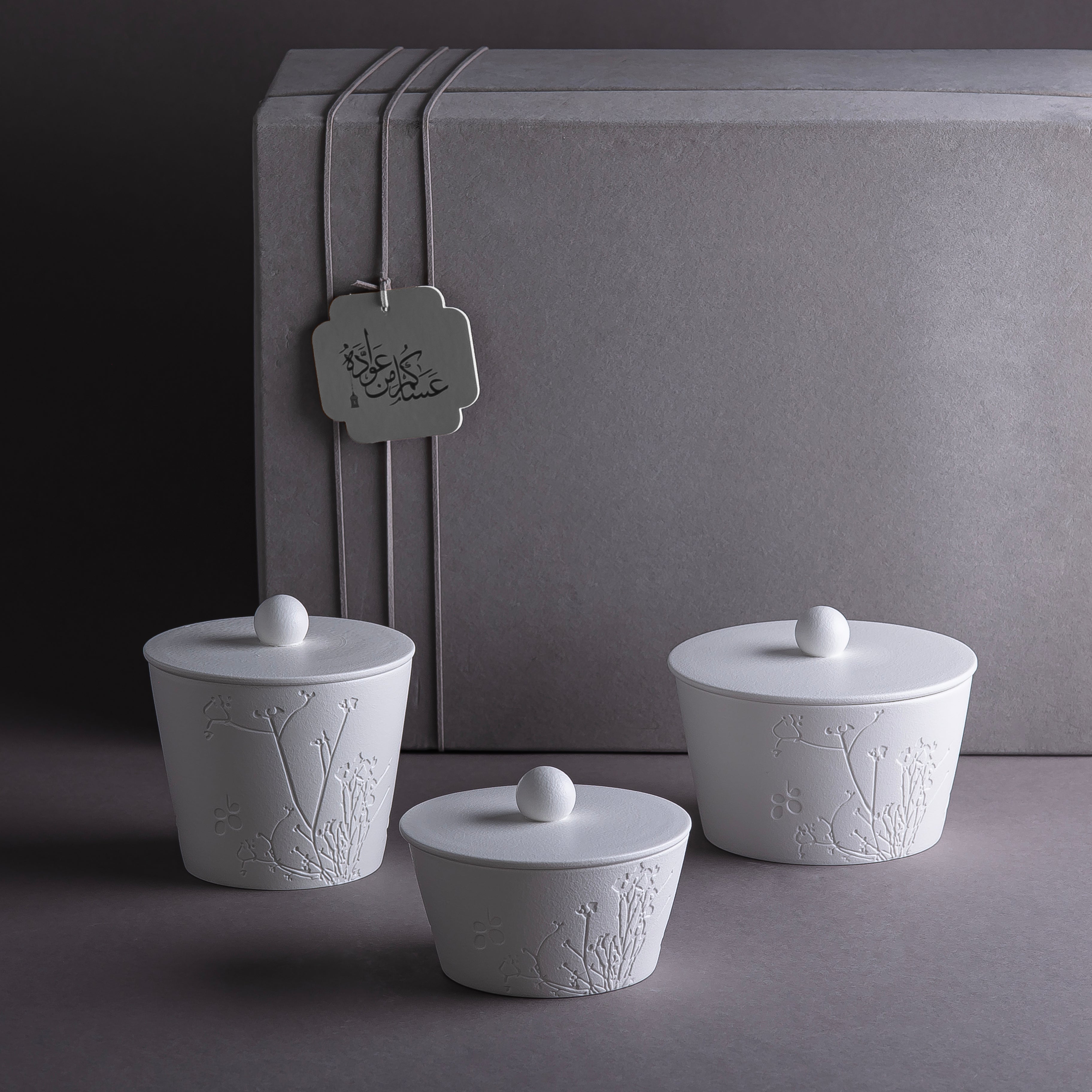 طقم 3 وعاء سيراميك بغطاء مع بوكس هدايا 