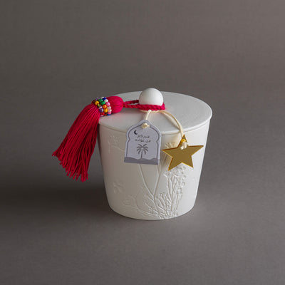 وعاء قرقيعان سيراميك أبيض - وردي