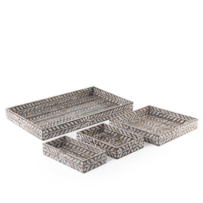 طقم صدف مكون من 4 صواني بأحجام مختلفة - رمادي 