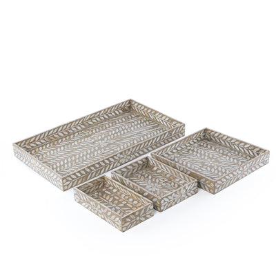 طقم 4 صواني صدف بأحجام مختلفة -بيج